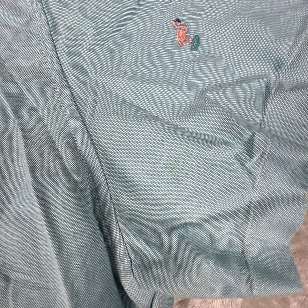 J.Crew Flamingo Embroidered Oxford Shirt Mens Large Blue Button Front Cotton